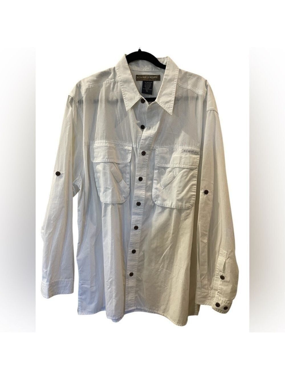 ExOfficio Men’s Shirt Outdoor Hiking Camp Button Up White Long Sleeve XL